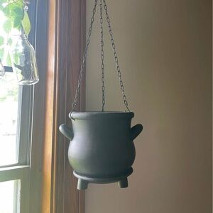 Large Black Hanging Cauldron Planter
